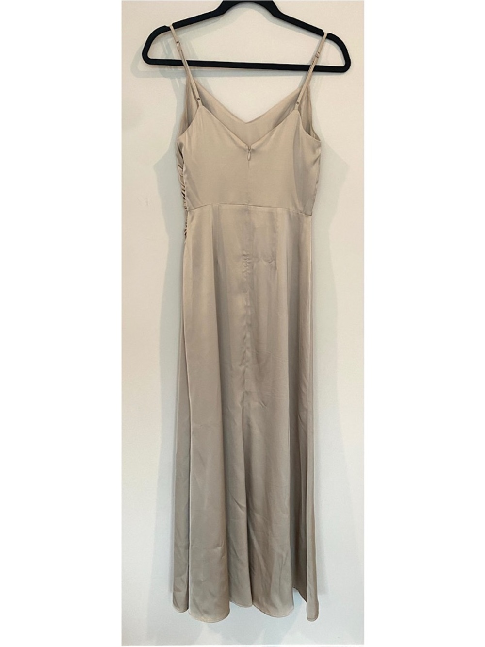Birdy Grey Catherine Matte Satin Formal Maxi Dress Neutral Champagne Slit XS - Picture 4 of 7